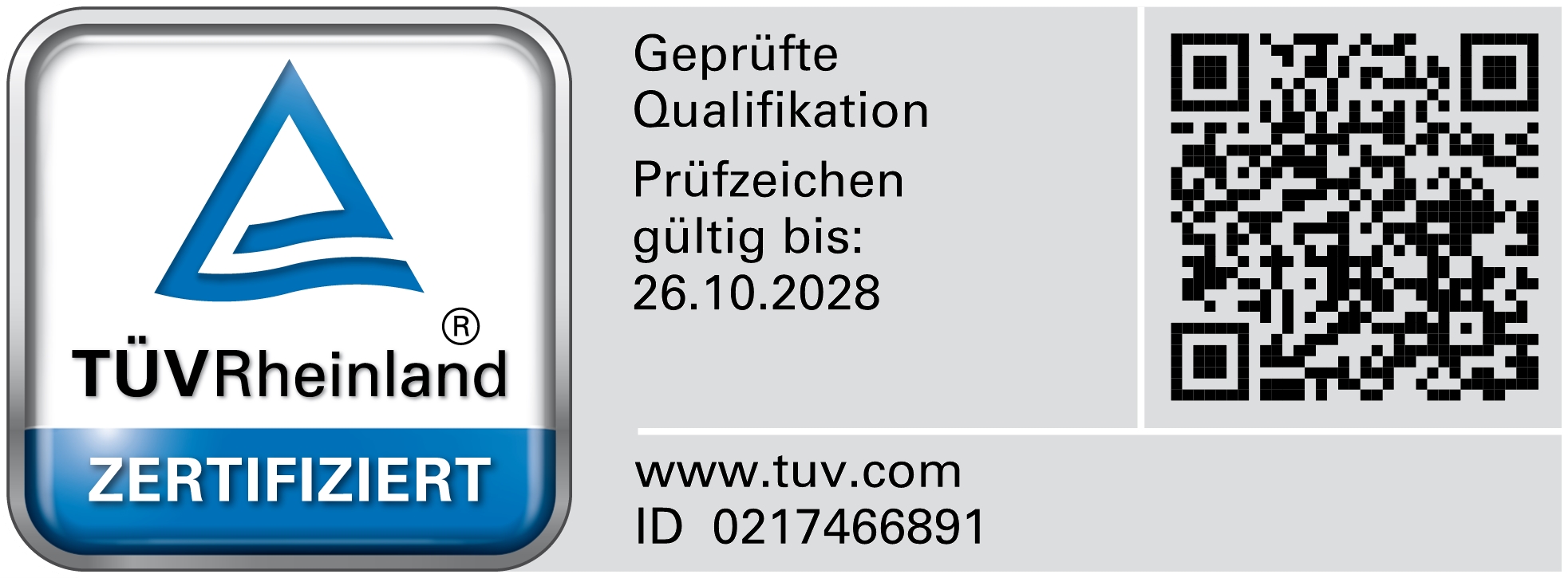 TÜV Rheinland Zertifikat, geprüfte Qualifikation